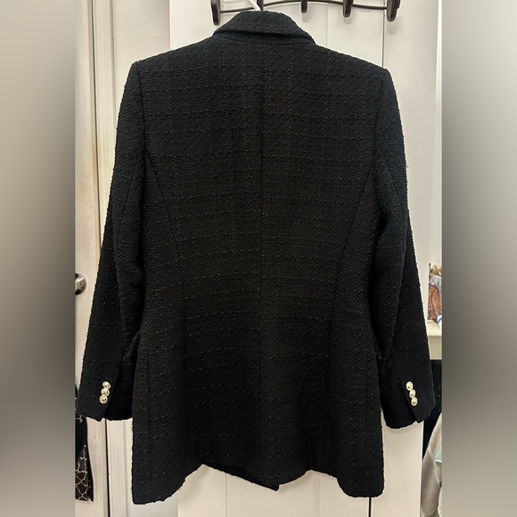 Zara Tweed Blazer Dress Jacket Suit Textured Black Gold Buttons Tailored M $119 - Picture 6 of 13